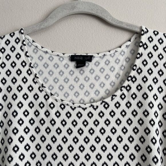 J Jill Wearever Ivory Black Scoop Neck Geo Sleeveless Rayon Tunic Tank Top Med - Picture 2 of 8